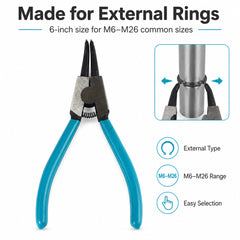 6 Inch External Bent Nose Snap Ring Pliers