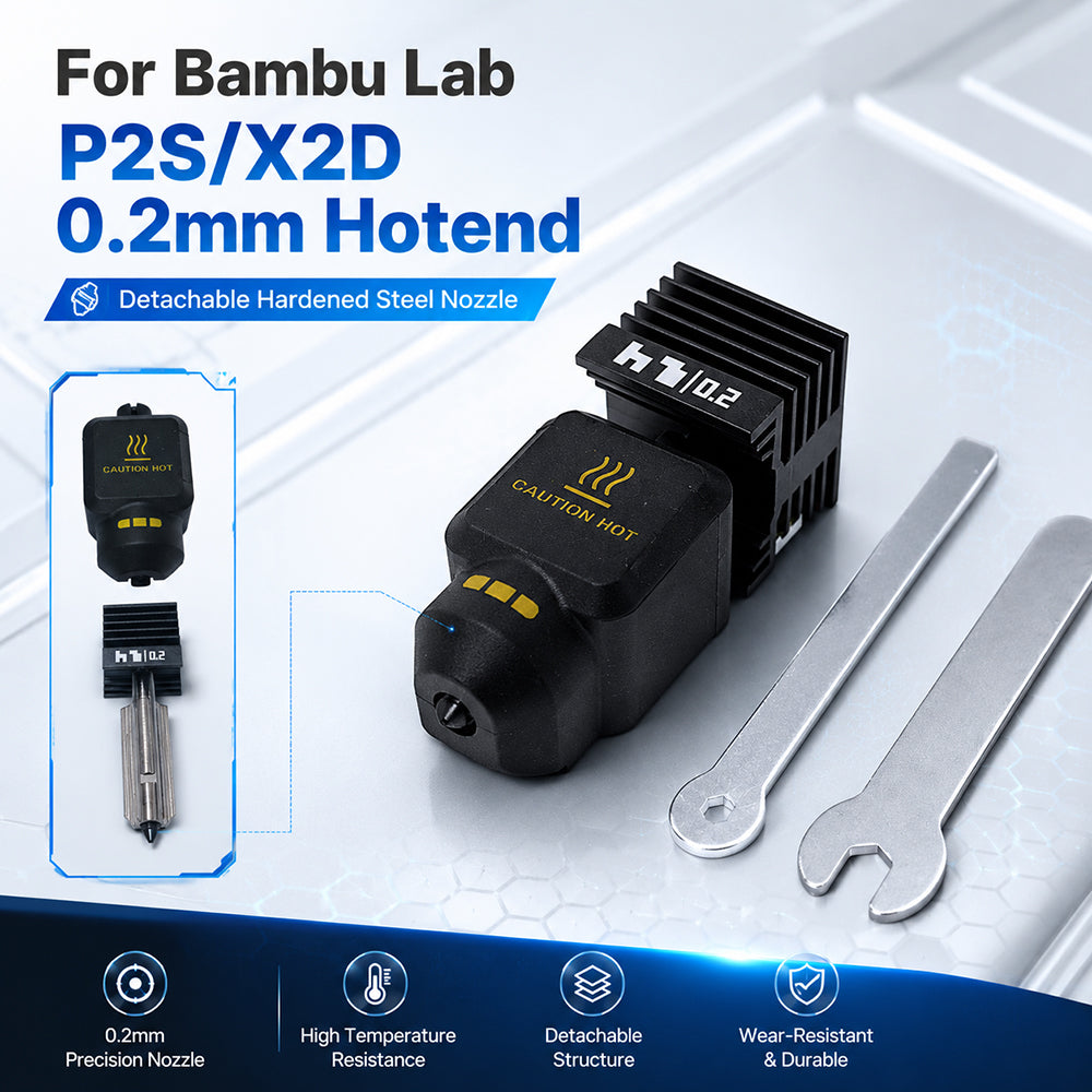 0.2mm Hardened Steel Hotend for Bambu Lab P2S X2D 3D Printer Detachable Design High Temperature 300℃ Wear Resistant Precision Nozzle