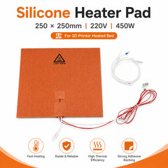250x250mm Silicone Heater Pad for 3D Printer Heated Bed 220V 450W Fast Heating Heatbed Upgrade with 3M Adhesive Backing