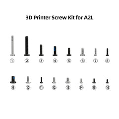 Screw Kit for Bambu Lab A2L 3D Printer 16 Specs Replacement Screws Set M3 BT2 BT3 M4 for Maintenance and Repair
