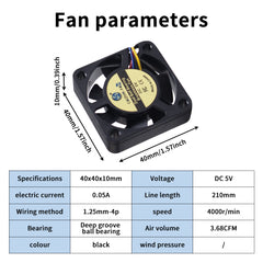 DC 5V 4010 Deep Groove Balf Bearing Cooling Fan For Bambu X1 P1 4010 Motherboard Cooling Fan