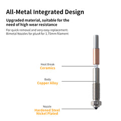 For QIDI Plus4 Bimetal Nozzle Quick Removal Ceramic Insulation Integration 0.4mm Nozzles HighTemperature Resistance for Qidi