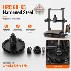 Extruder Gear Kit for Anycubic Kobra 3 Max 3D Printer Dual Gear Drive 1.75mm Filament Black Hardened Steel Replacement Part