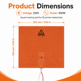 250x250mm Silicone Heater Pad for 3D Printer Heated Bed 220V 450W Fast Heating Heatbed Upgrade with 3M Adhesive Backing