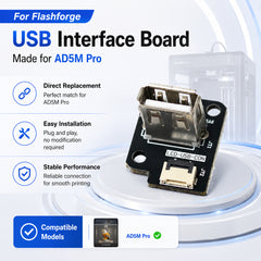 USB Interface Board for Flashforge AD5M Pro 3D Printer USB A Port Replacement Part with Cable