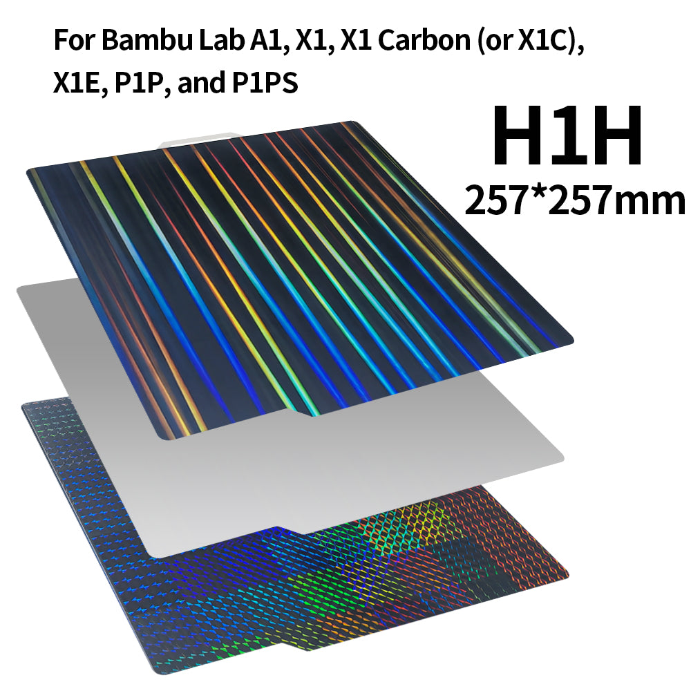 Build Plate Upgrade H1H Build Plate Double Sided Spring Steel Sheet Beam Pattern on one side and Phantom Pattern on the other side for Bambulabs X1 X1E X1C P1P P1S A1 /MK52/MK4