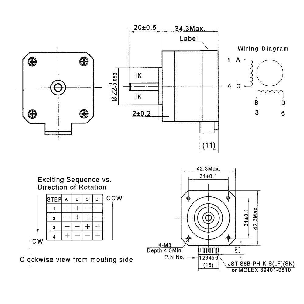 Motor Paso a Paso 2.4 Kg/cm, NEMA 17 Sparkfun ROB-09238